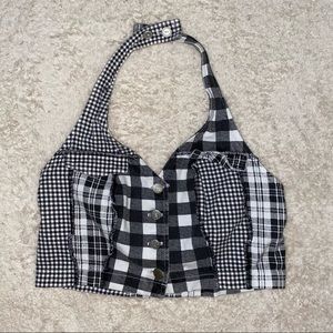Checkered Halter Crop Top